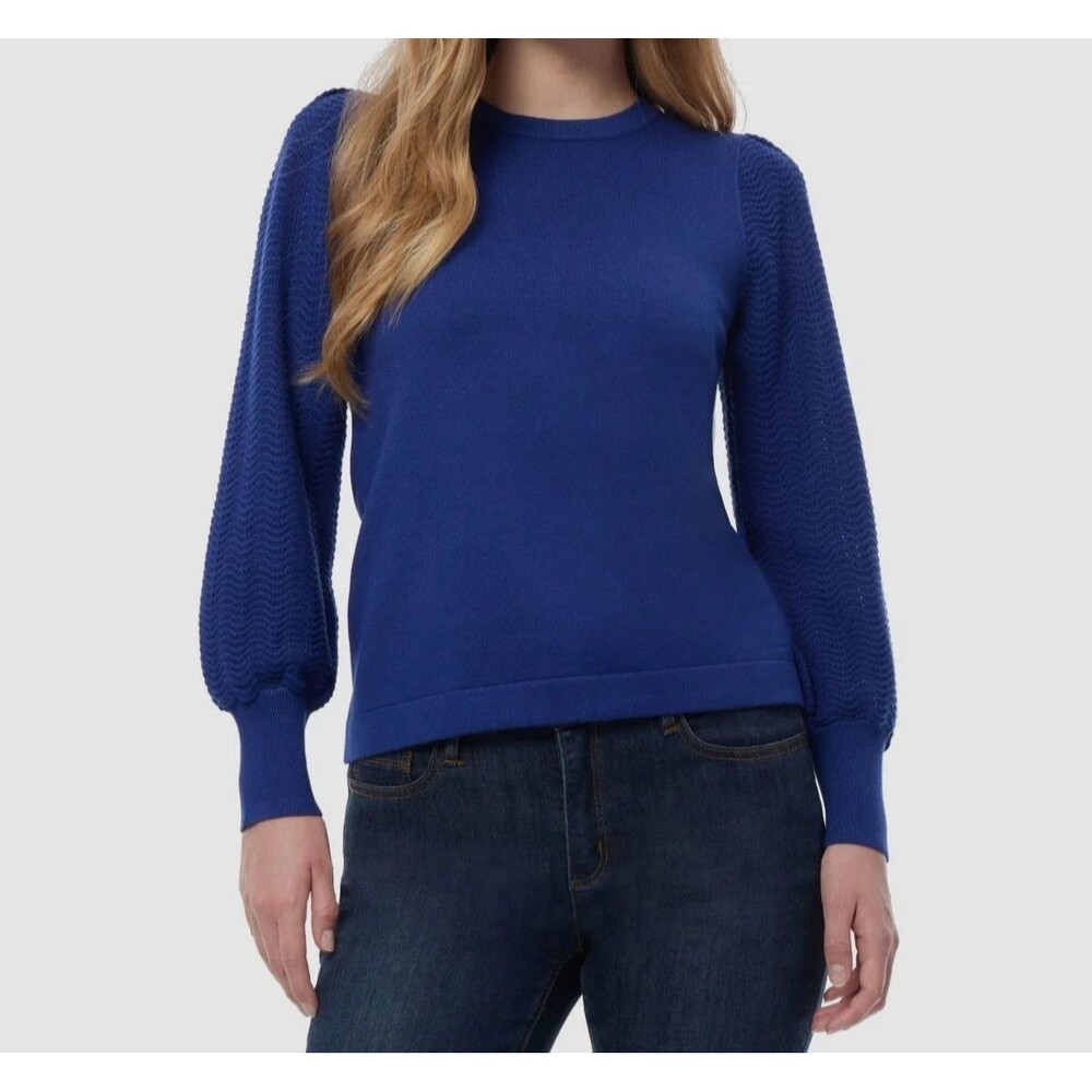 Jones New York Women's Solid-Color Mixed-Stitch Sweater Cozy Top Royal Blue XL